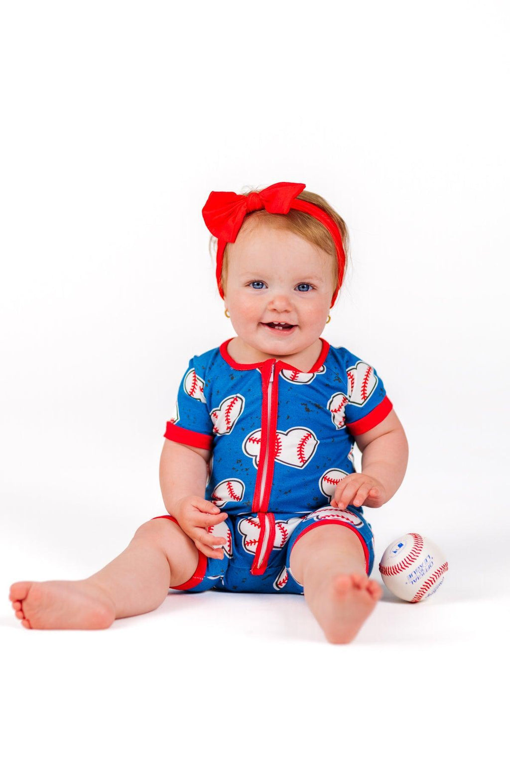 Blue Bamboo Baseball Heart Onesie | Sparkle in Pink