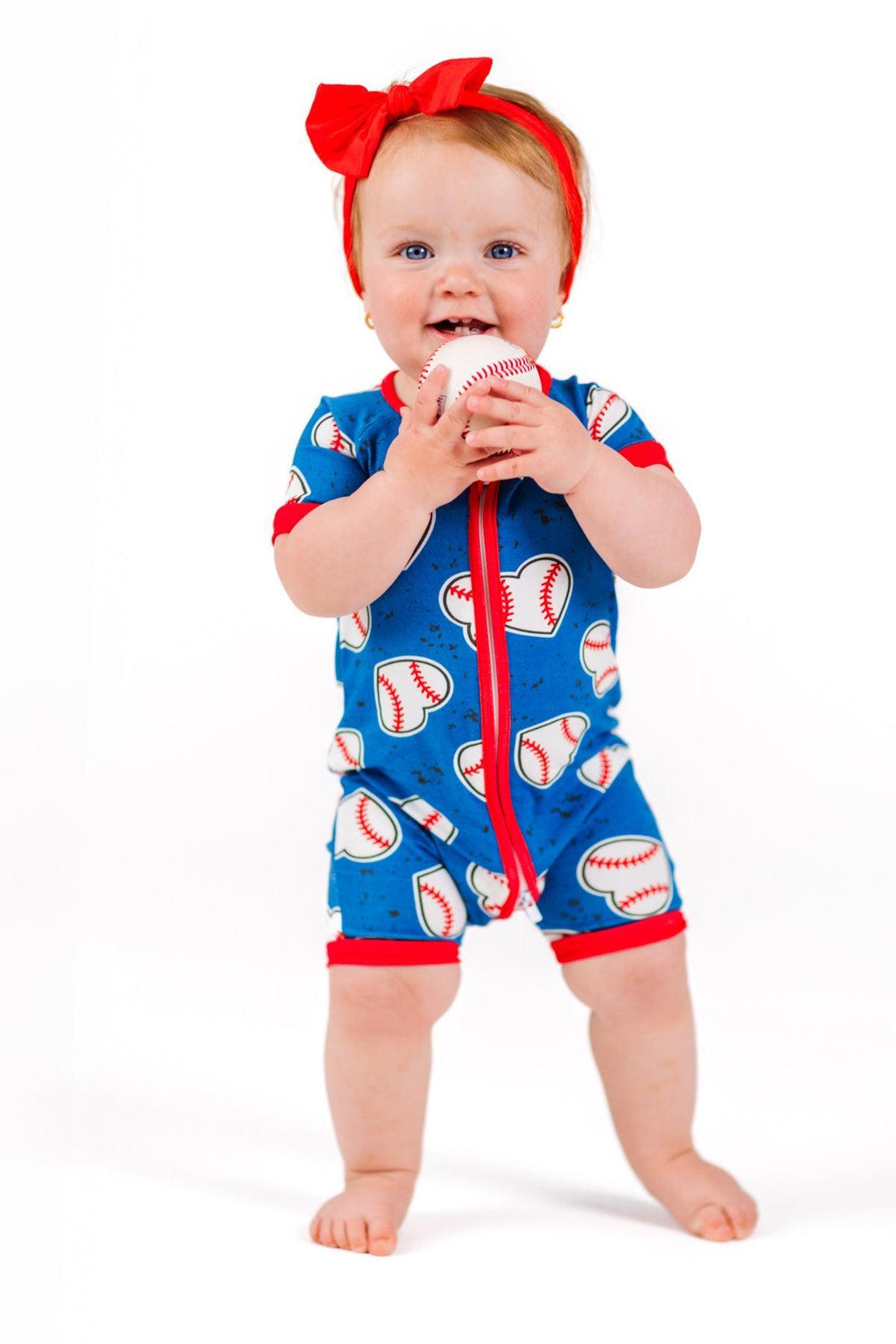 Blue Bamboo Baseball Heart Onesie | Sparkle in Pink
