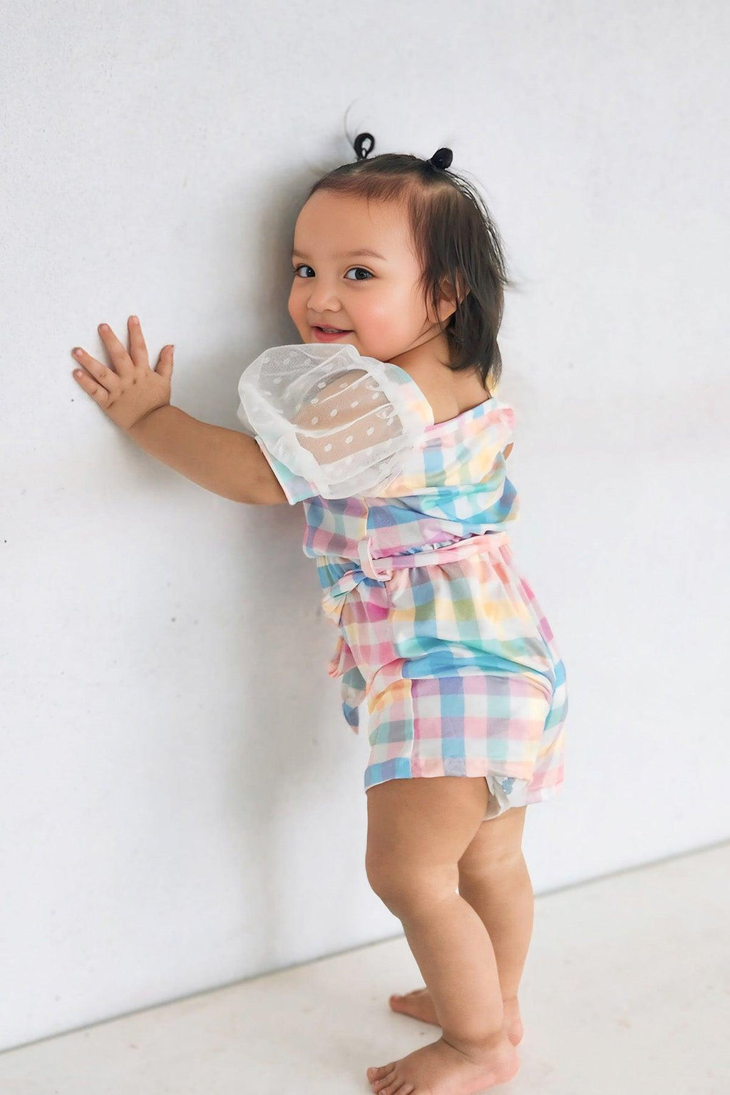 Pastel Rainbow Plaid Romper | Sparkle in Pink