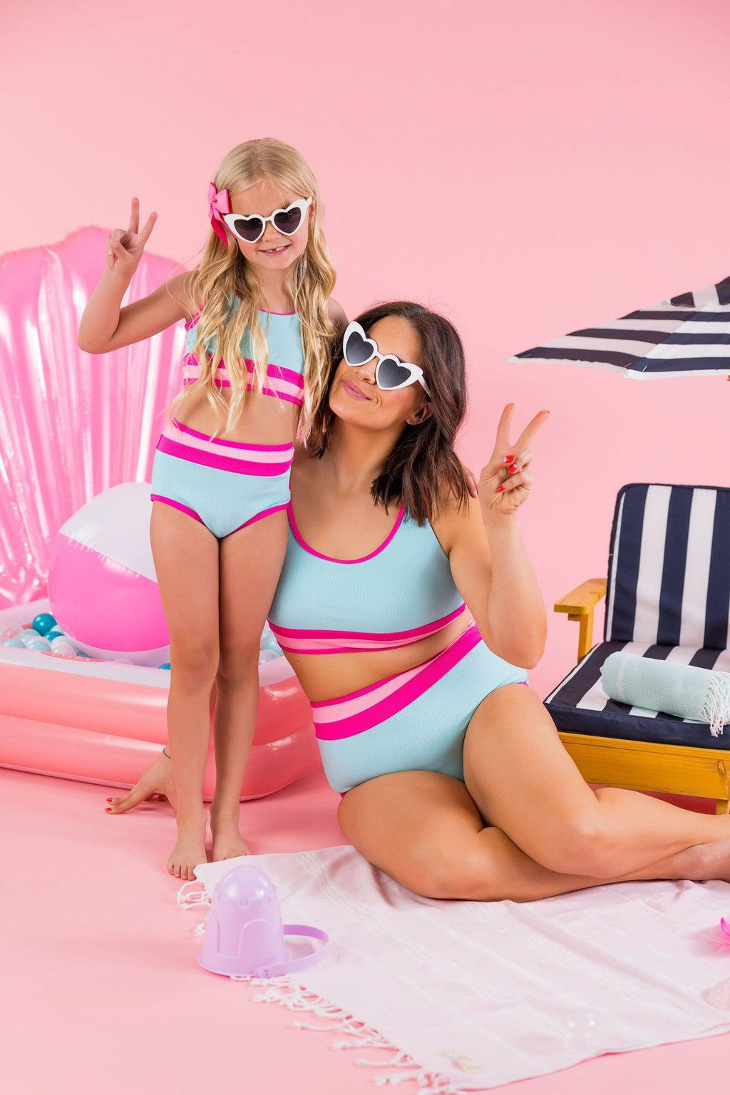 Mom & Me - Blue & Pink Stripe Bikini - Sparkle in Pink