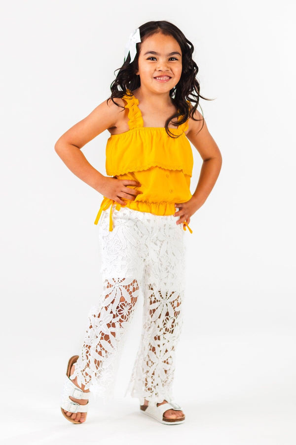 Mustard & White Floral Lace Pant Set | Sparkle in Pink