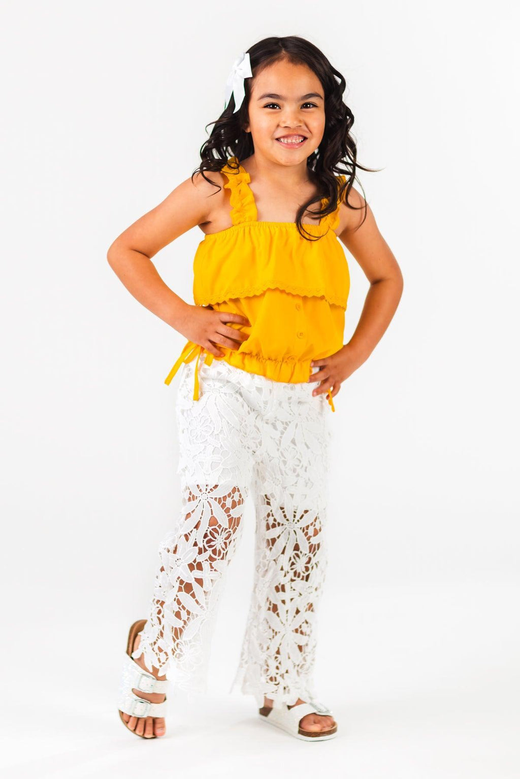 Mustard & White Floral Lace Pant Set | Sparkle in Pink