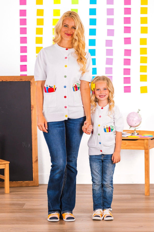 Mom & Me - School Supply Sweater Cardigan | Sparkle in Pink