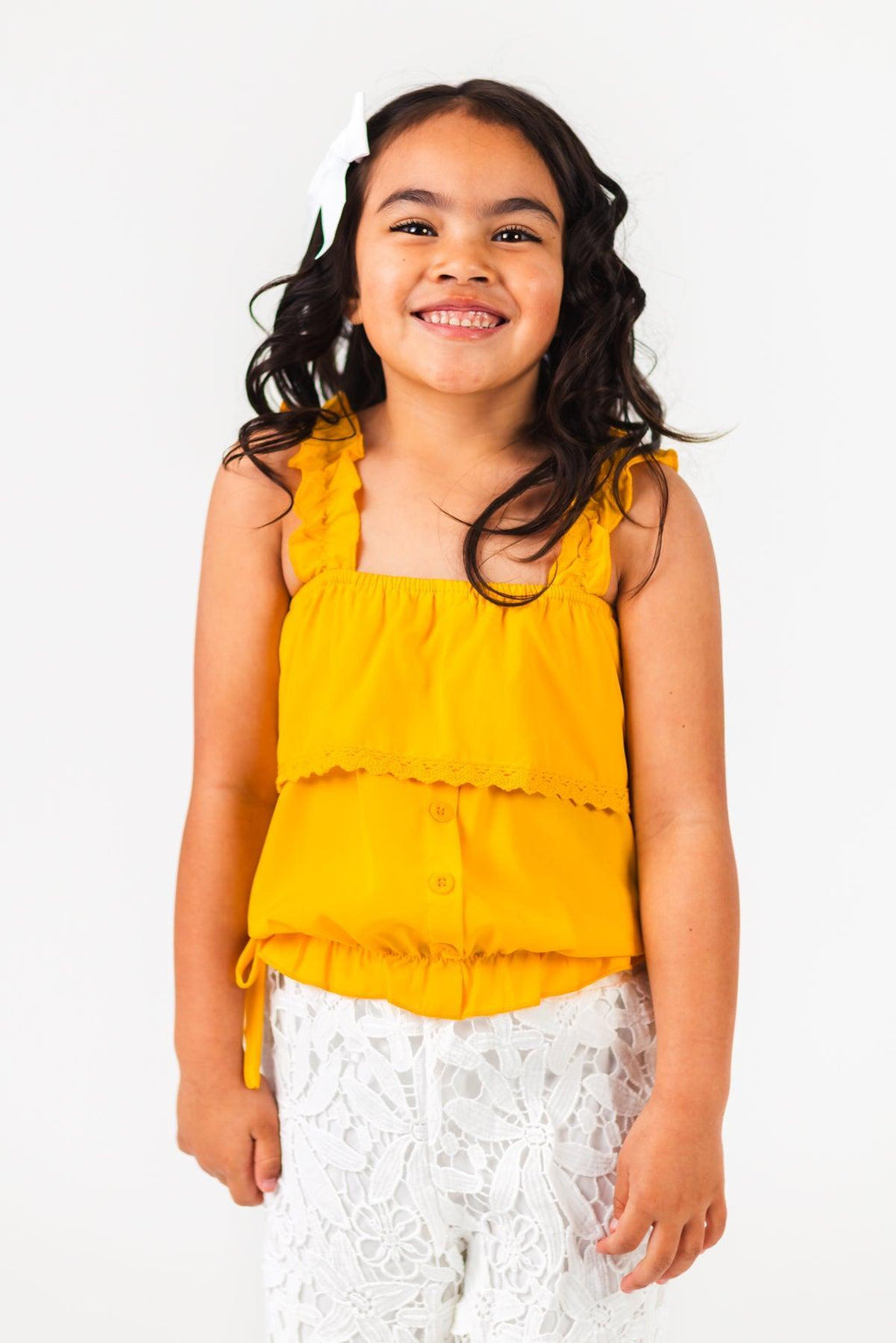 Mustard & White Floral Lace Pant Set | Sparkle in Pink