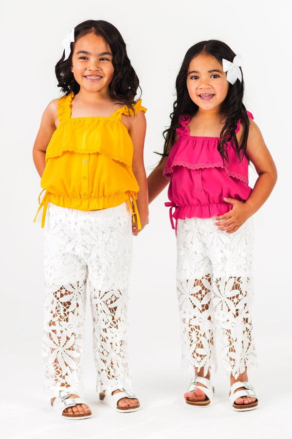 Mustard & White Floral Lace Pant Set | Sparkle in Pink