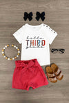 "Hello Pre-K - 6th Grade" Corduroy Short Set | Sparkle in Pink