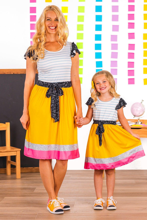 Mom & Me - Glitter Pencil & Notebook Dress | Sparkle in Pink