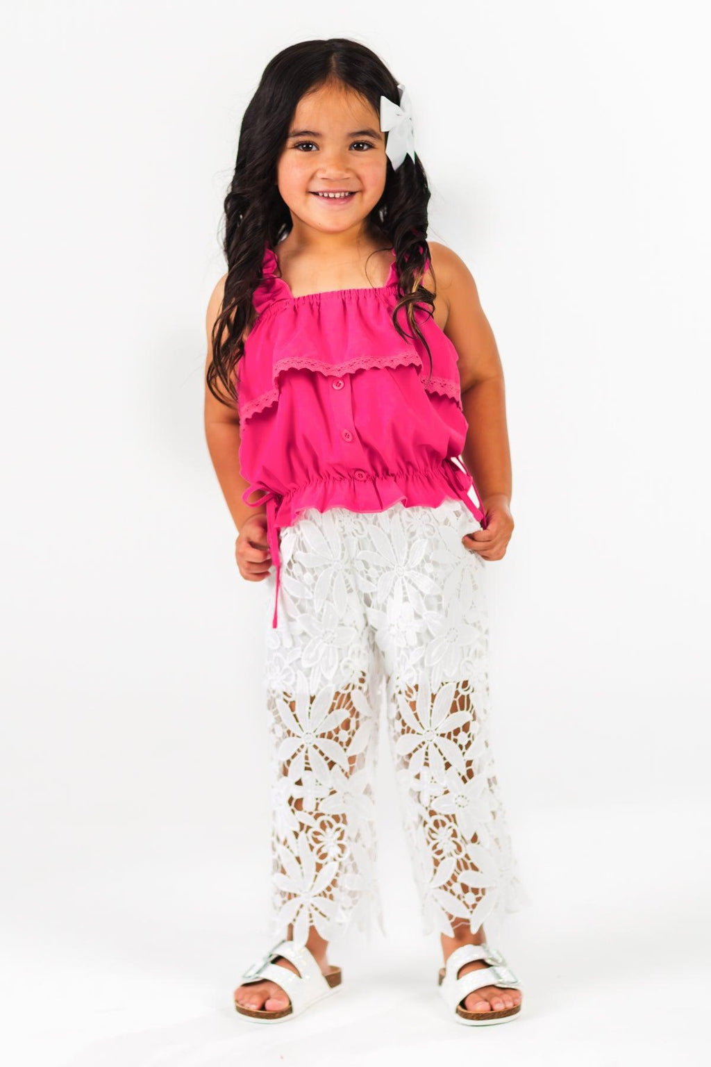 Hot Pink Floral Lace Pant Set | Sparkle in Pink