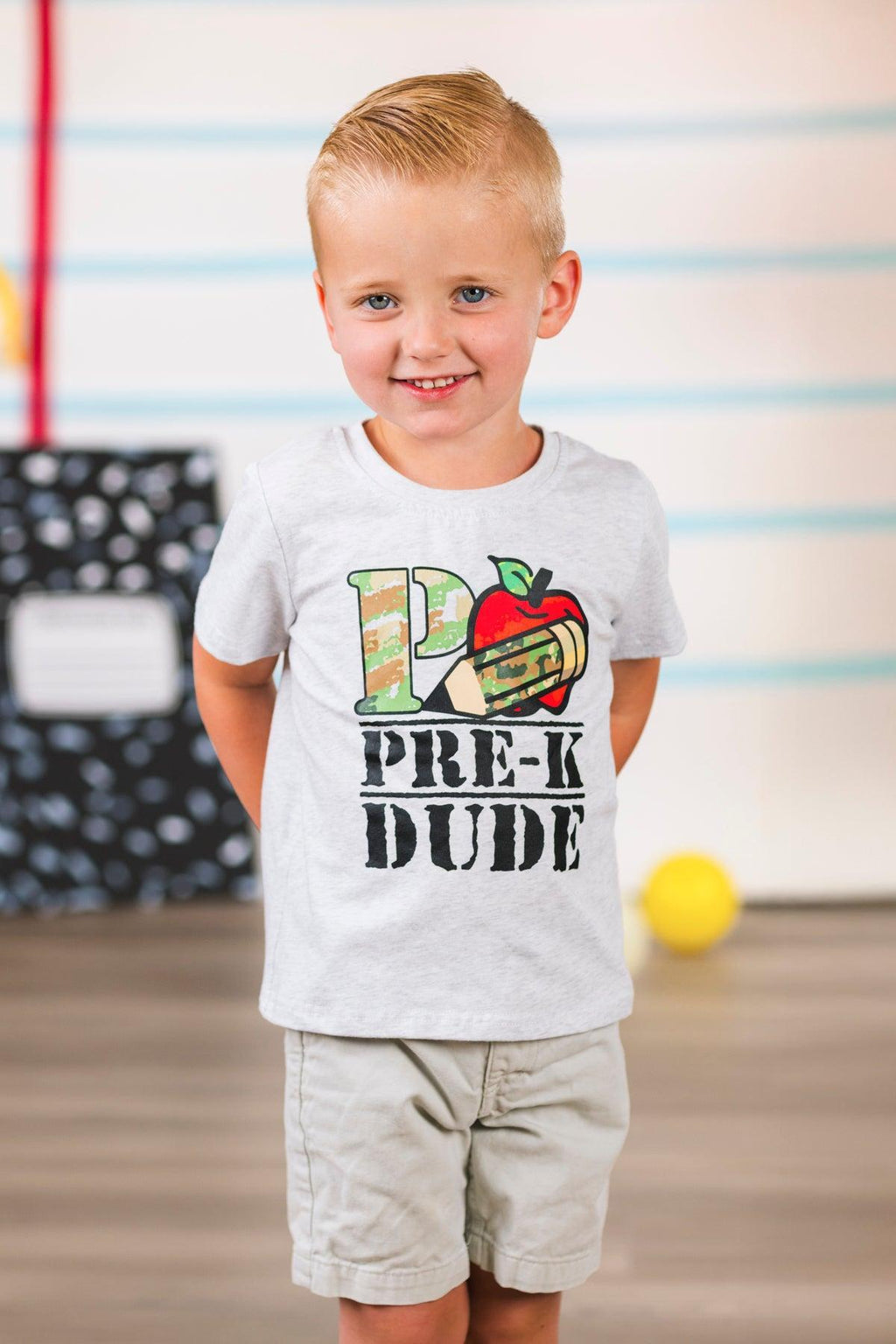 "Pre-K - 3rd Grade Dude" Gray Camo Top | Sparkle in Pink