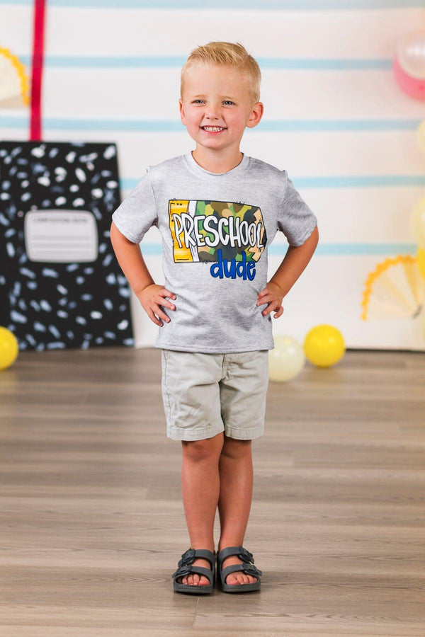 "Preschool - 5th Grade Dude" Camo Pencil Top | Sparkle in Pink