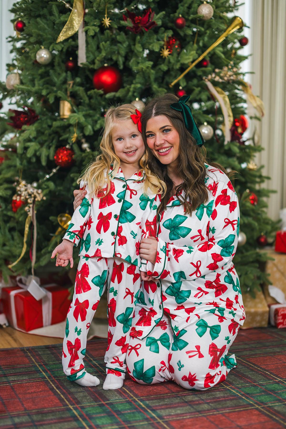 Mom Me Red Green Bow Pajamas Matching Mom Me Clothing