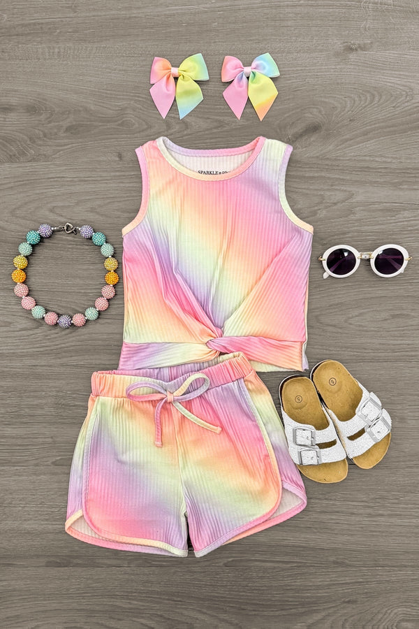 Pastel Sunset Tie Dye Short Set | Sparkle in Pink