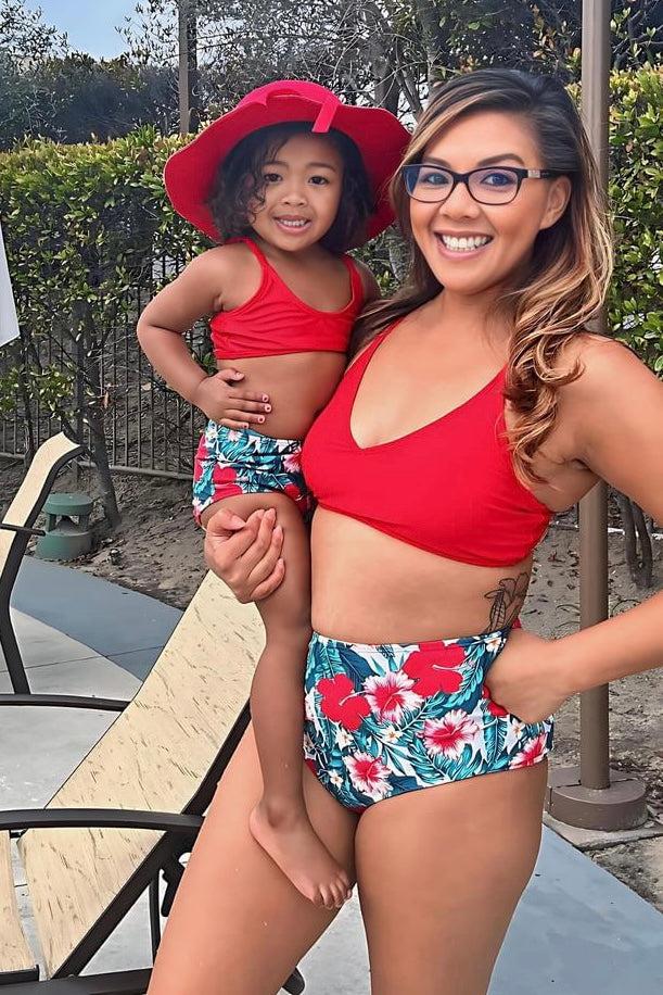 Red Tropical Family Swimsuits - Sparkle in Pink
