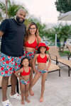 Red Tropical Family Swimsuits - Sparkle in Pink