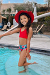 Red Tropical Family Swimsuits - Sparkle in Pink