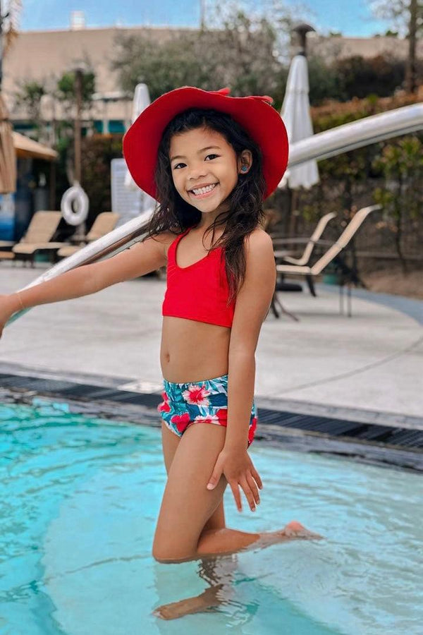Red Tropical Family Swimsuits - Sparkle in Pink