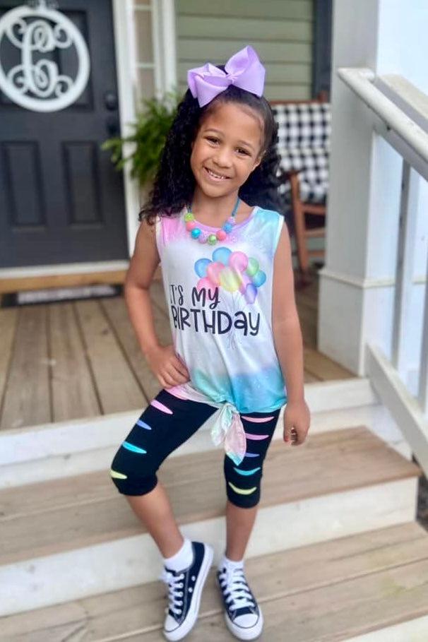 It's My Birthday" Pastel Rainbow Capri Set | Girls' Birthday Clothing Sparkle In Pink It's My Birthday" Pastel Rainbow Capri Set | Girls' Birthday Clothing Sparkle In Pink