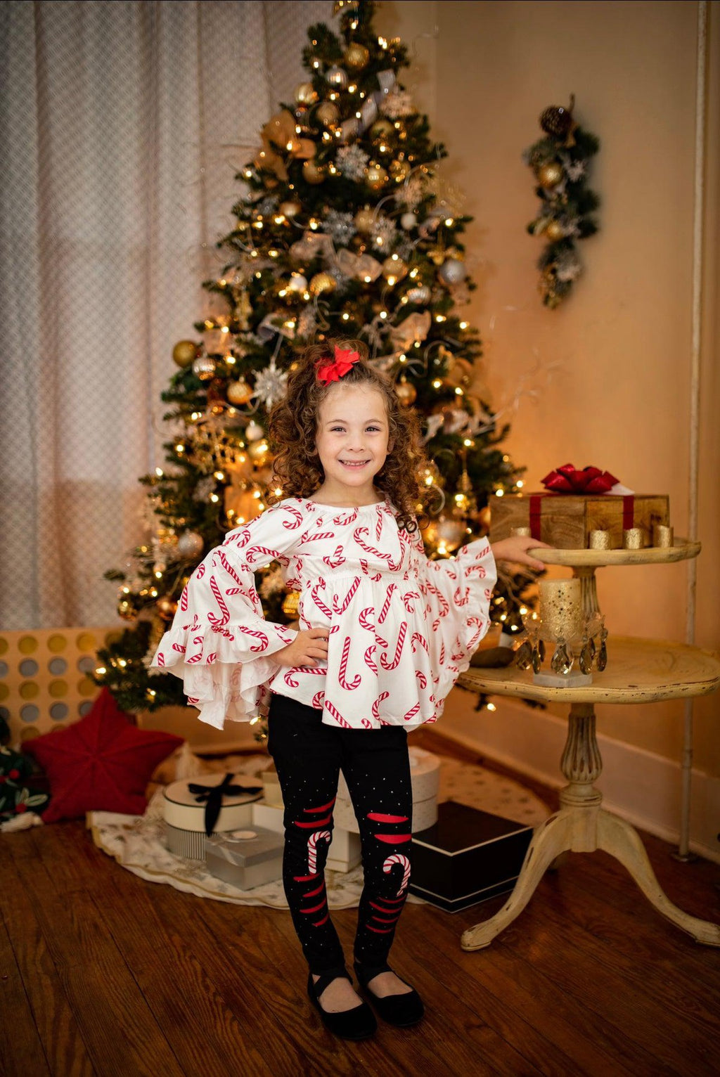 White Candy Cane Glitter Legging Set - Sparkle in Pink