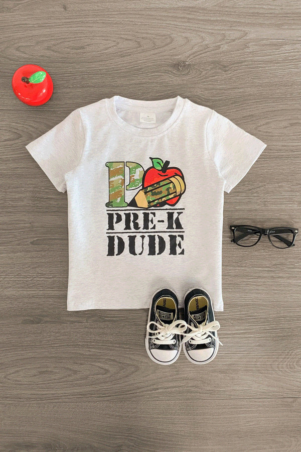 "Pre-K - 3rd Grade Dude" Gray Camo Top - Sparkle in Pink