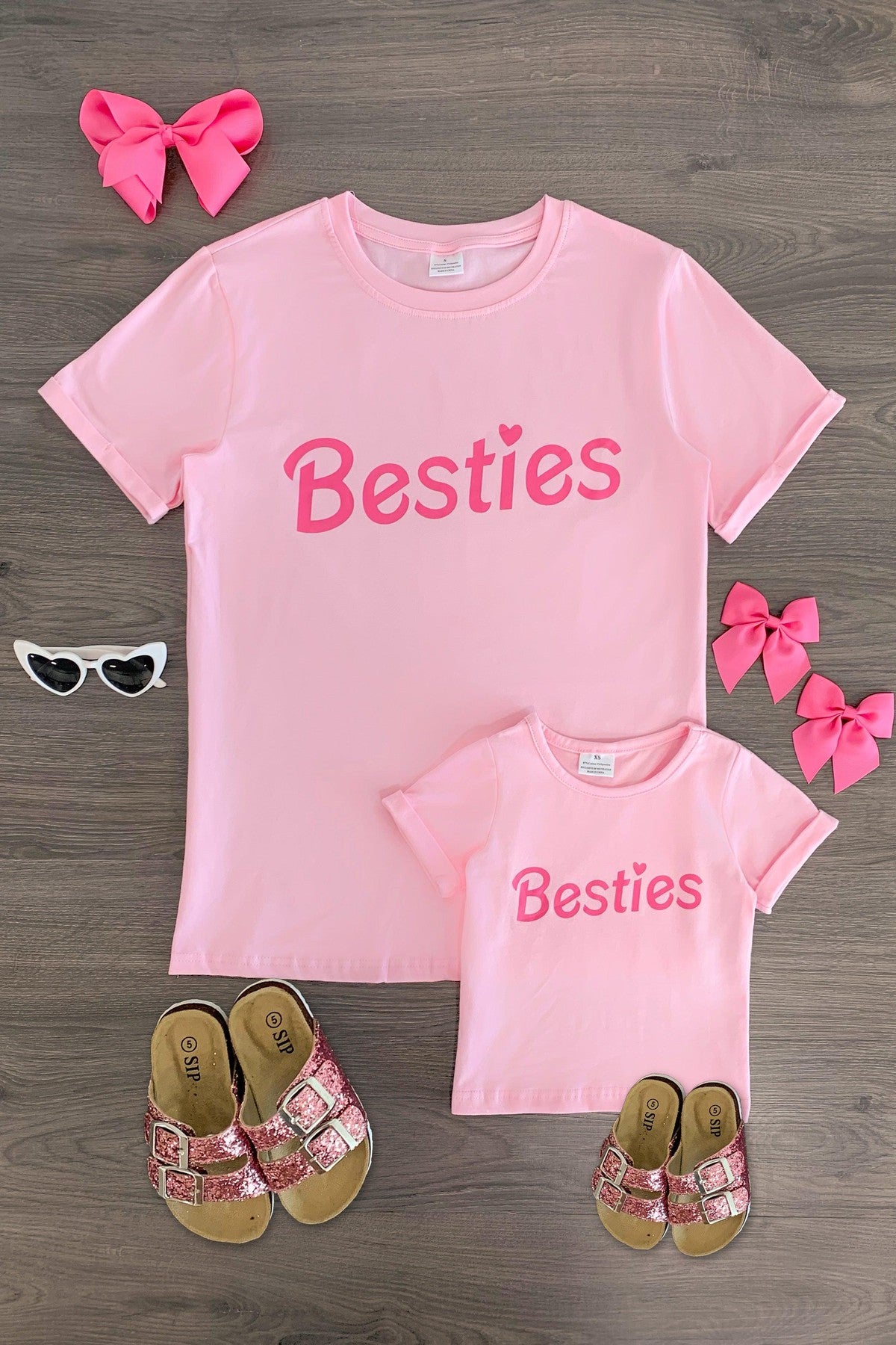 Mom & Me - "Besties" Pink Short Sleeve Top - Sparkle in Pink