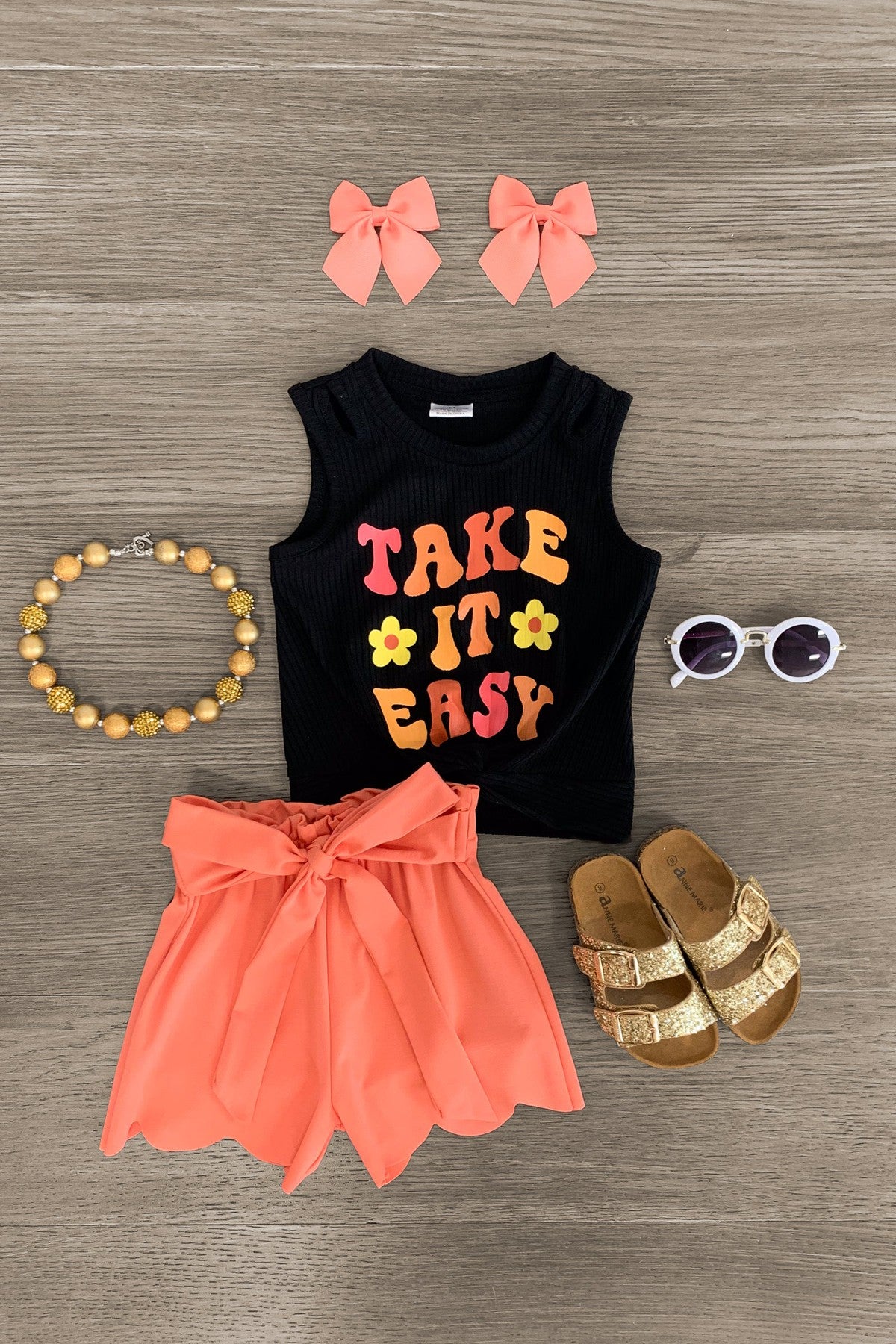"Take It Easy" Coral Short Set - Sparkle in Pink