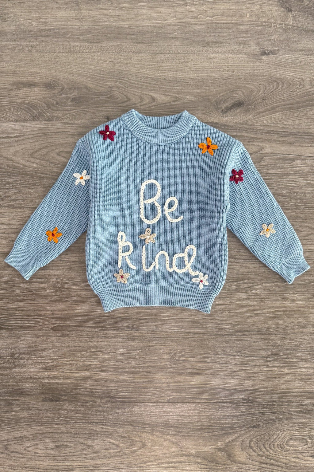 "Be Kind" Blue Floral Knit Sweater | Sparkle in Pink