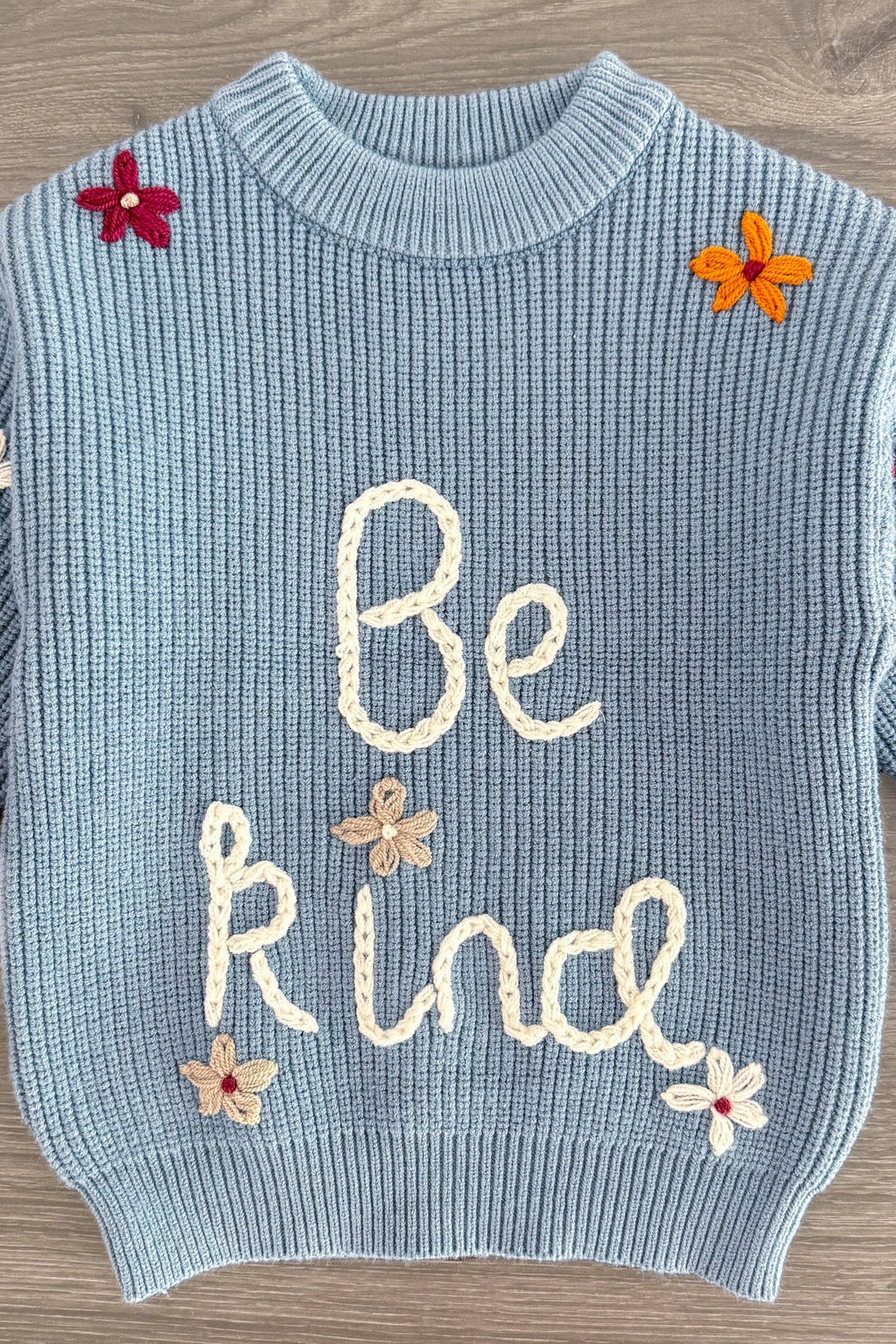 "Be Kind" Blue Floral Knit Sweater | Sparkle in Pink