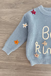 "Be Kind" Blue Floral Knit Sweater | Sparkle in Pink