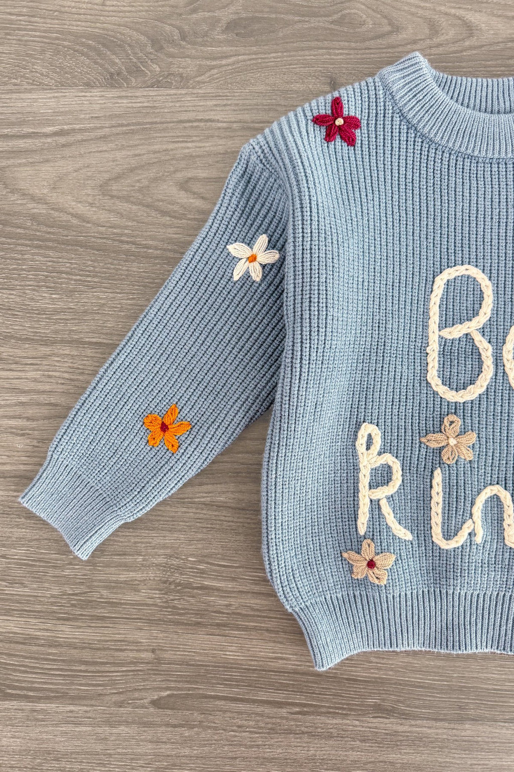 "Be Kind" Blue Floral Knit Sweater | Sparkle in Pink