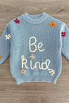 "Be Kind" Blue Floral Knit Sweater | Sparkle in Pink