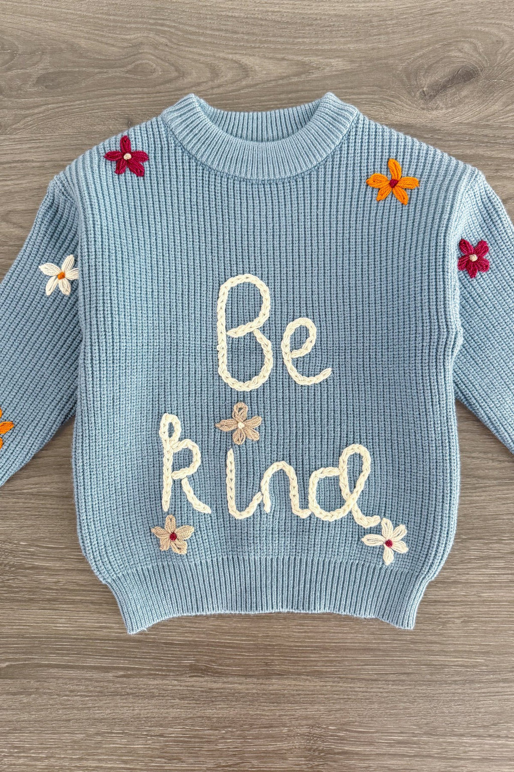 "Be Kind" Blue Floral Knit Sweater | Sparkle in Pink