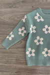 Teal Floral Sweater Denim Bell Bottom Set | Sparkle in Pink