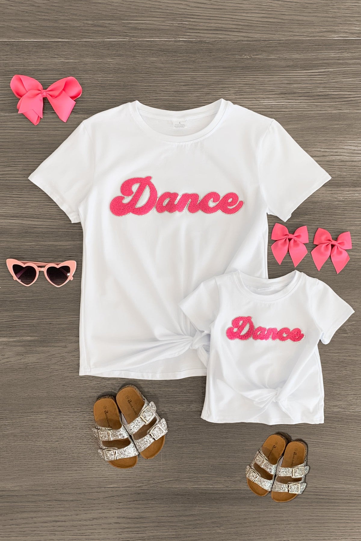 Mom & Me - "Dance" Chenille Patch Short Sleeve Top - Sparkle in Pink