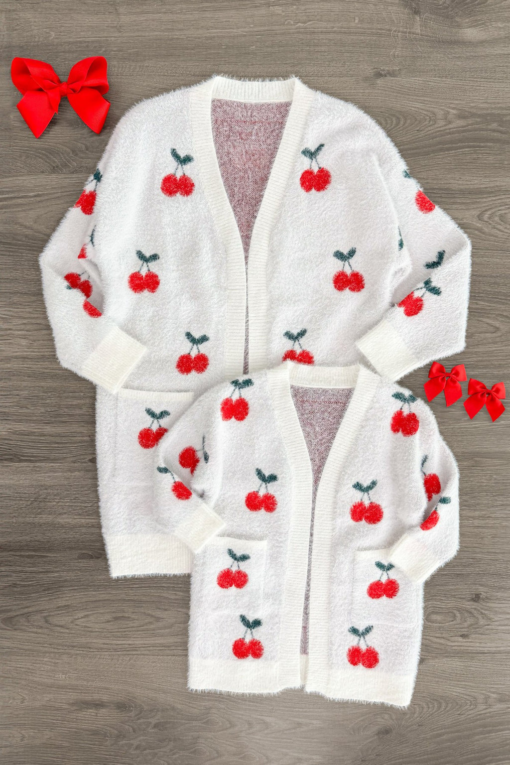 Mom & Me - Cozy White Cherry Cardigan | Sparkle in Pink