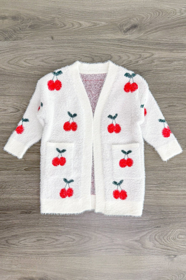 Mom & Me - Cozy White Cherry Cardigan | Sparkle in Pink