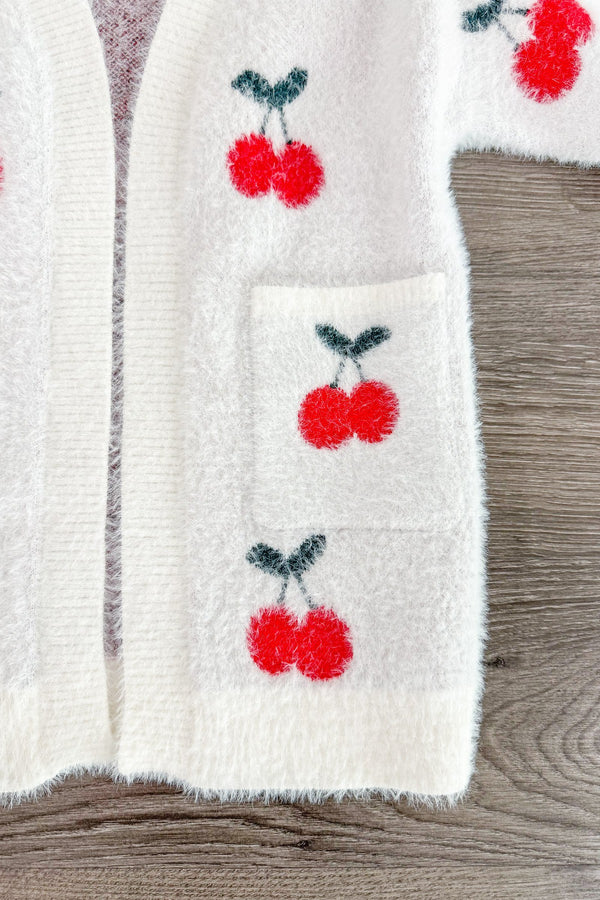Mom & Me - Cozy White Cherry Cardigan | Sparkle in Pink