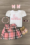 "K Is For Kindness" Pink Flannel Skirt Set - Sparkle in Pink