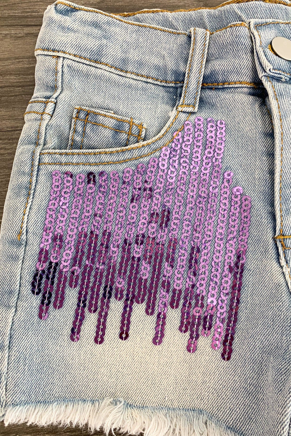 "This Girl Will Change The World" Denim Short Set - Sparkle in Pink