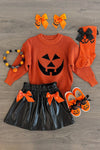 Jack-O'-Lantern Sweater Pleather Skirt Set | Sparkle in Pink