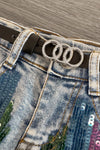 "Learn" Rainbow Sequin Denim Short Set | Sparkle in Pink