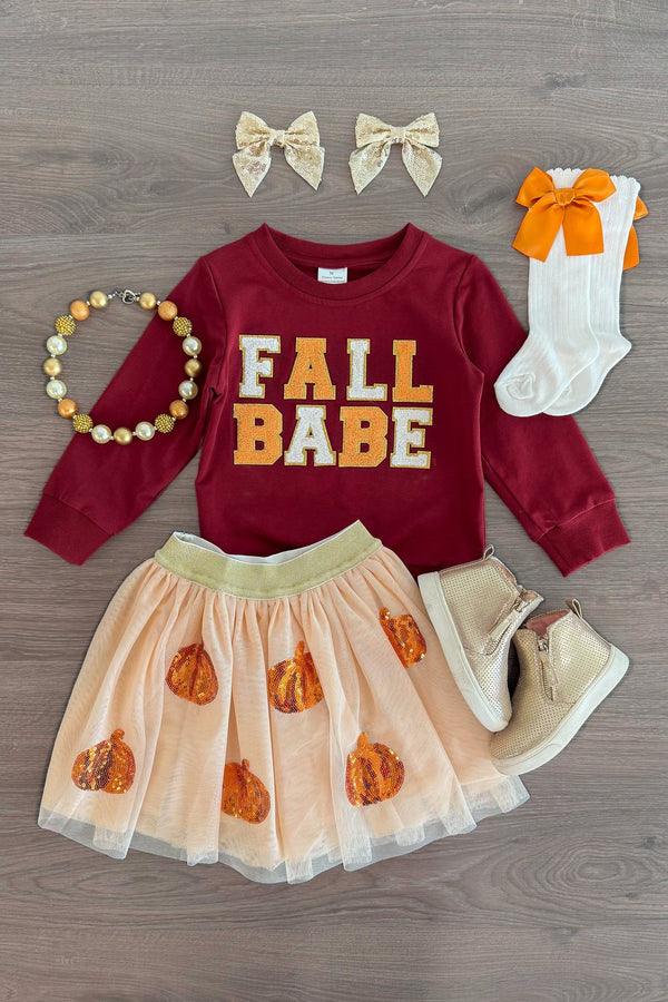 "Fall Babe" Burgundy Chenille Patch Top | Sparkle in Pink