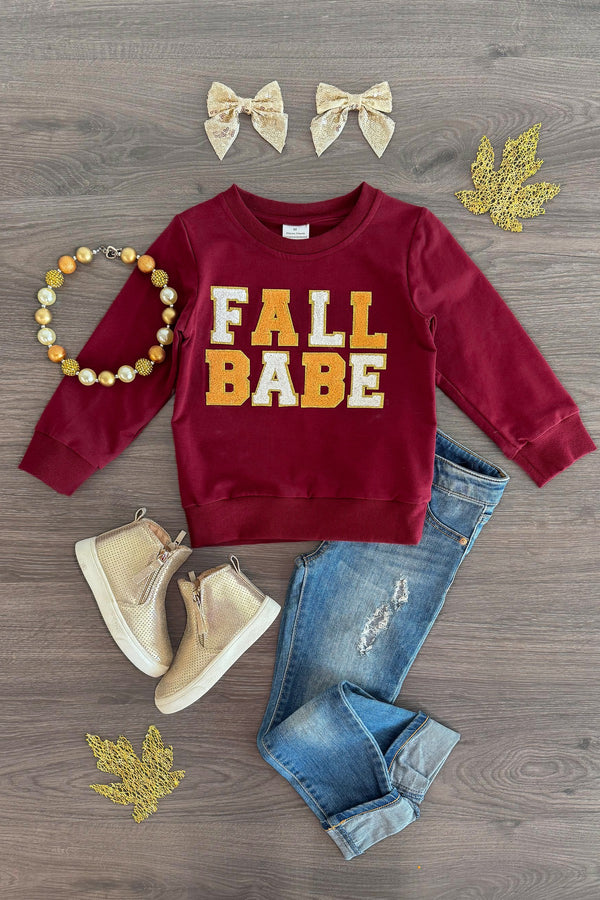 "Fall Babe" Burgundy Chenille Patch Top | Sparkle in Pink