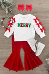 "Merry" Red Velvet Bell Bottom Set | Sparkle in Pink