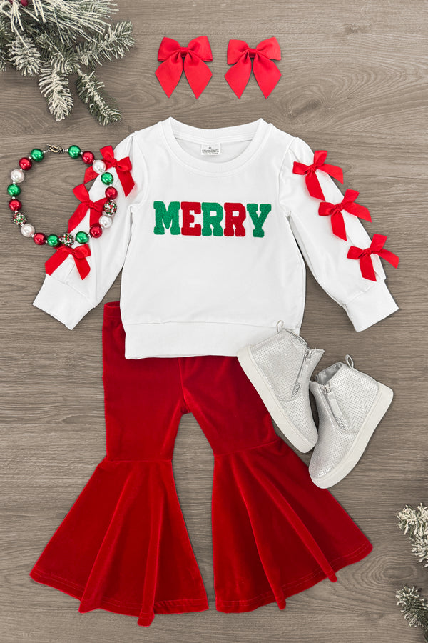 "Merry" Red Velvet Bell Bottom Set | Sparkle in Pink