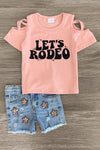 "Let's Rodeo" Sequin Star Denim Short Set | Sparkle in Pink