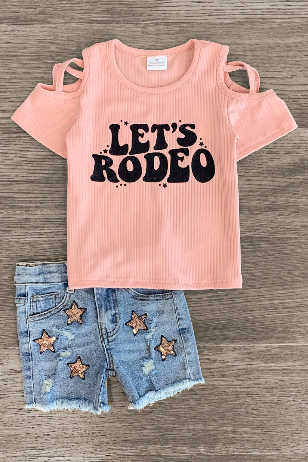 "Let's Rodeo" Sequin Star Denim Short Set | Sparkle in Pink