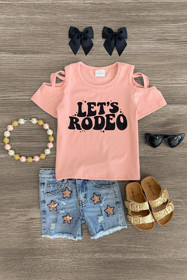 "Let's Rodeo" Sequin Star Denim Short Set | Sparkle in Pink