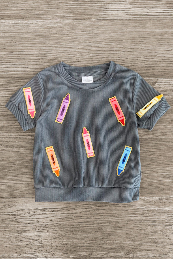 Mom & Me - Gray Corduroy Crayon Top | Sparkle in Pink
