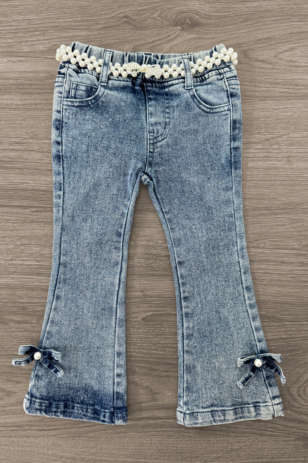 Bows & Pearls Flare Denim Jeans | Sparkle in Pink