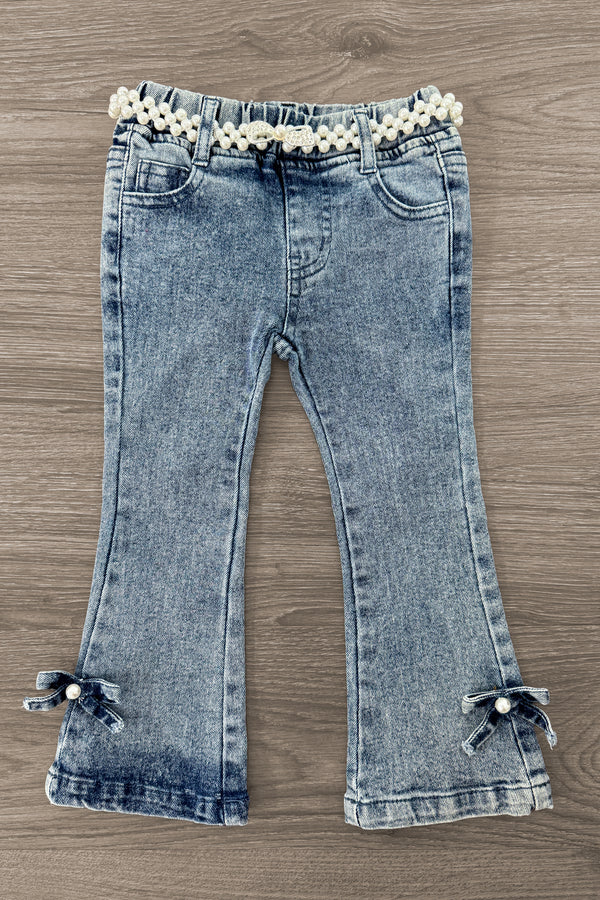 Bows & Pearls Flare Denim Jeans | Sparkle in Pink